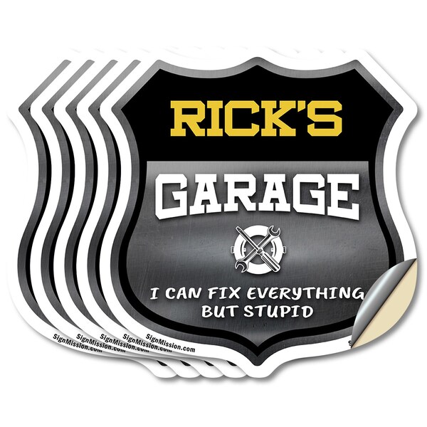 Signmission Rick's Garage I Can Fix Everything But Stupid, 6 inch X 6 inch, Vinyl Decal, 5PK - SHI-D-5PACK-6-490-RICK