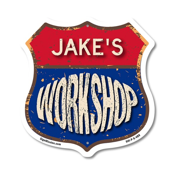 Signmission Jake's Workshop, 6 Inch X 6 Inch, Plastic Sign - SHI-P-6-489-JAKE