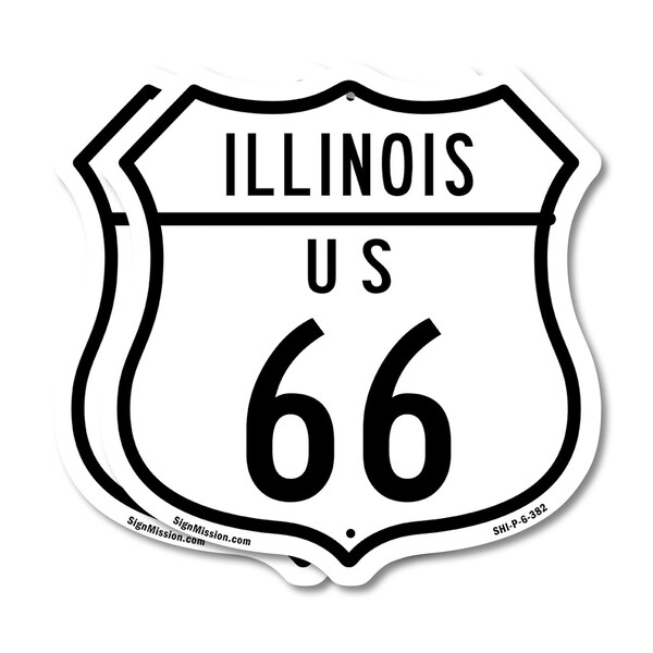 Signmission Illinois Route Marker Shield Sign Us 66, 6 inch X 6 inch, Plastic Sign, 2PK - SHI-P-2PACK-6-382