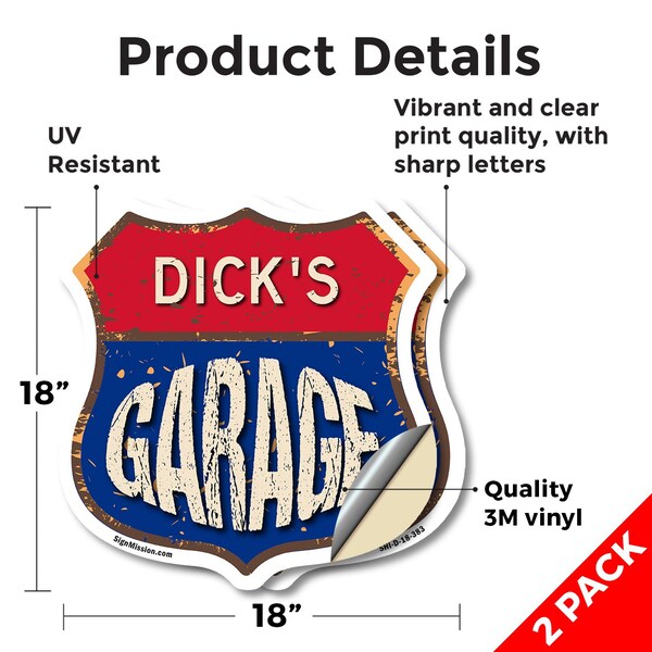 Signmission Dick's Garage, 18 inch X 18 inch, Vinyl Decal, 2PK - SHI-D-2PACK-18-383-DICK