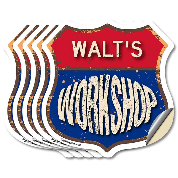 Signmission Walt's Workshop, 6 inch X 6 inch, Vinyl Decal, 5PK - SHI-D-5PACK-6-489-WALT