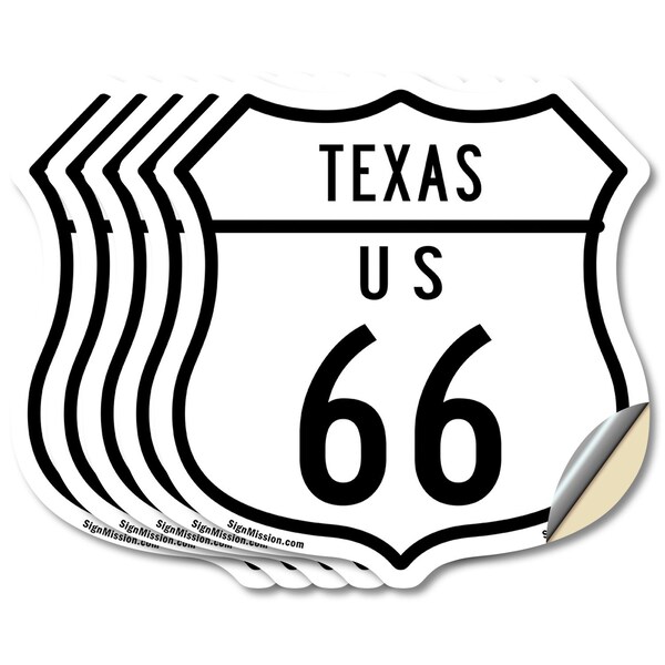 Signmission Texas Route Marker Shield Sign Us 66, 6 inch X 6 inch, Vinyl Decal, 5PK - SHI-D-5PACK-6-466
