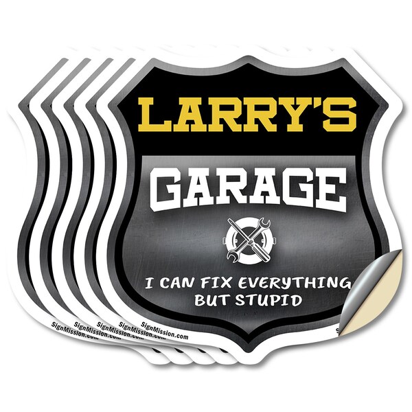 Signmission Larry's Garage I Can Fix Everything But Stupid, 4 inch X 4 inch, Vinyl Decal, 5PK - SHI-D-5PACK-4-490-LARRY