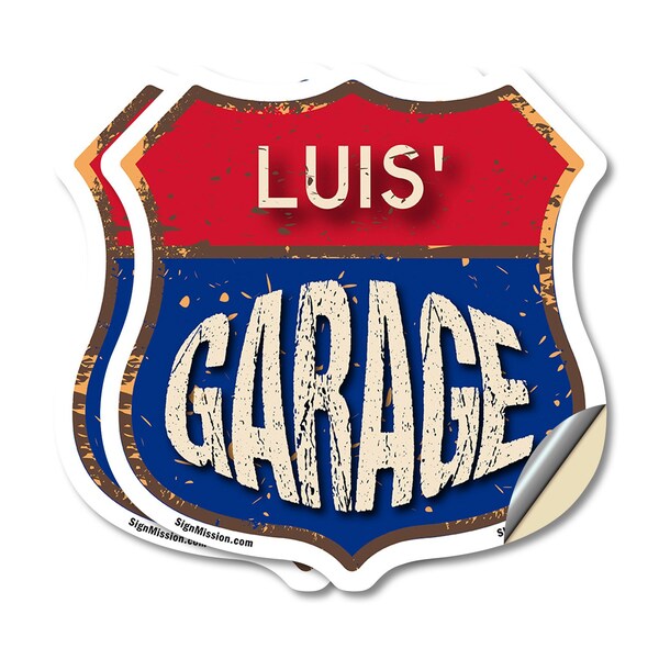 Signmission Luis's Garage, 4 inch X 4 inch, Vinyl Decal, 2PK - SHI-D-2PACK-4-383-LUIS