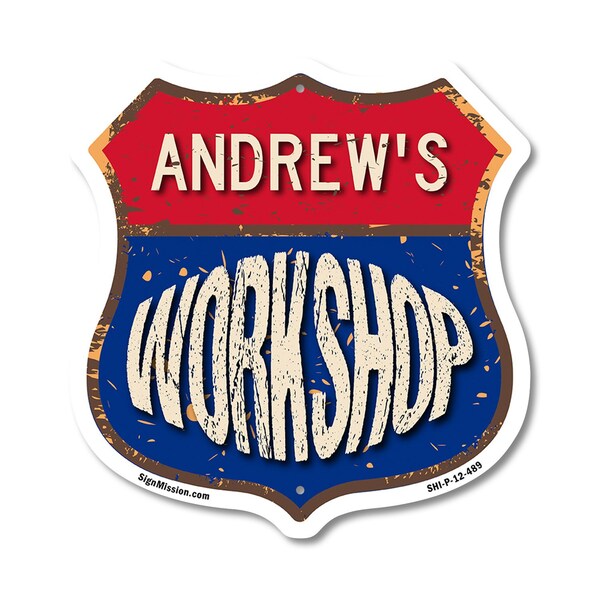 Signmission Andrew's Workshop, 12 Inch X 12 Inch, Plastic Sign - SHI-P-12-489-ANDREW