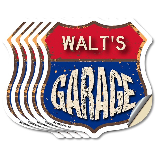 Signmission Walt's Garage, 4 inch X 4 inch, Vinyl Decal, 5PK - SHI-D-5PACK-4-383-WALT