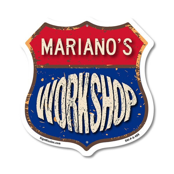 Signmission Mariano's Workshop, 6 Inch X 6 Inch, Plastic Sign - SHI-P-6-489-MARIANO