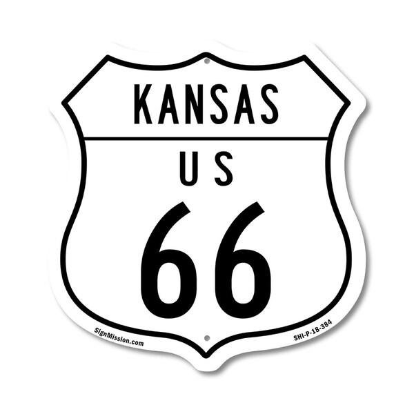 Signmission Kansas Route Marker Shield Sign Us 66, 18 Inch X 18 Inch, Plastic Sign - SHI-P-18-384