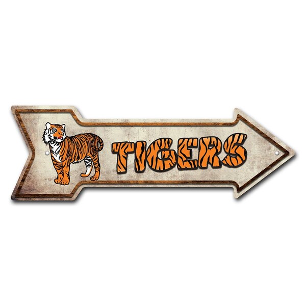 Signmission Tigers Arrow Sign Funny Home Decor 24in Wide - P-ARROW8-999570