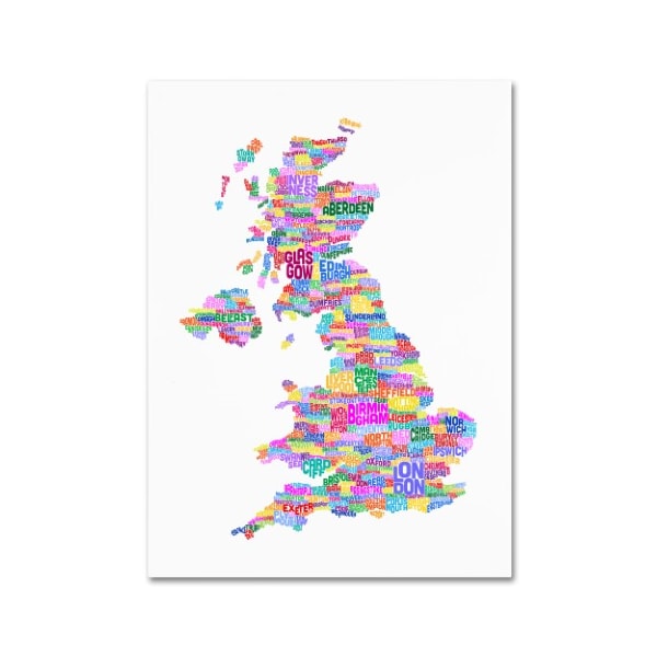 Trademark Fine Art Michael Tompsett 'UK Cities Text Map 3' Canvas Art, 14x19 - MT0251-C1419GG