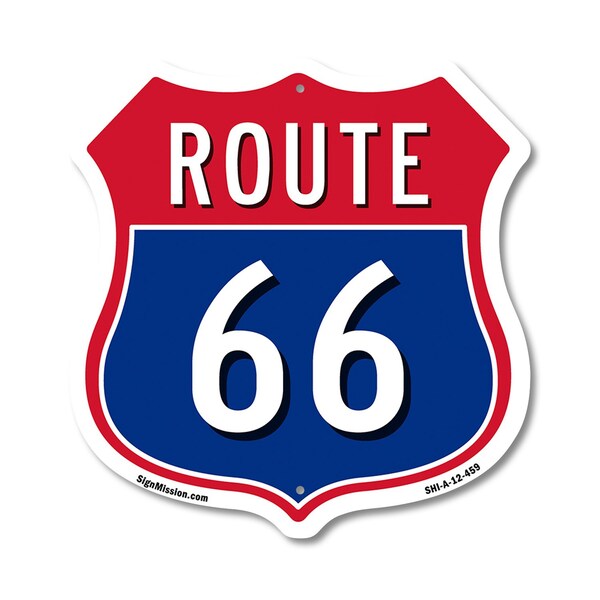 Signmission Route Marker Shield Sign Route 66, 12 Inch X 12 Inch, Aluminum Metal Sign - SHI-A-12-459