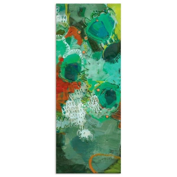 Solid Storage Supplies 63 x 24 in. Lolly II Abstract Green Frameless Tempered Glass Panel Contemporary Wall Art - SO1538346