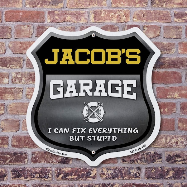 Signmission Jacob's Garage I Can Fix Everything But Stupid, 12 Inch X 12 Inch, Plastic Sign - SHI-P-12-490-JACOB