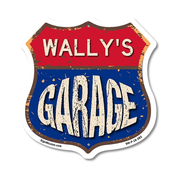 Signmission Wally's Garage, 18 Inch X 18 Inch, Plastic Sign - SHI-P-18-383-WALLY