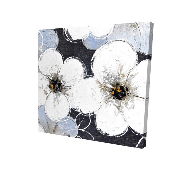 Begin Home Decor 16 x 16 in. White Flowers with Leaves Outlines-Print on Canvas - 2080-1616-FL10