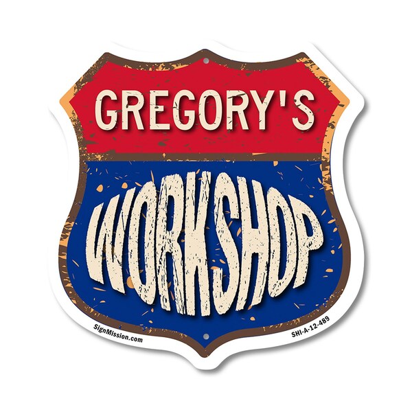 Signmission Gregory's Workshop, 12 Inch X 12 Inch, Aluminum Metal Sign - SHI-A-12-489-GREGORY