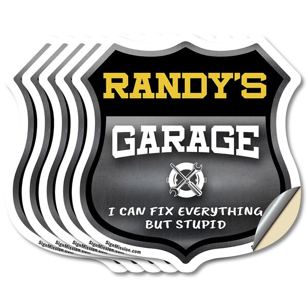 Signmission Randy's Garage I Can Fix Everything But Stupid, 4 inch X 4 inch, Vinyl Decal, 5PK - SHI-D-5PACK-4-490-RANDY