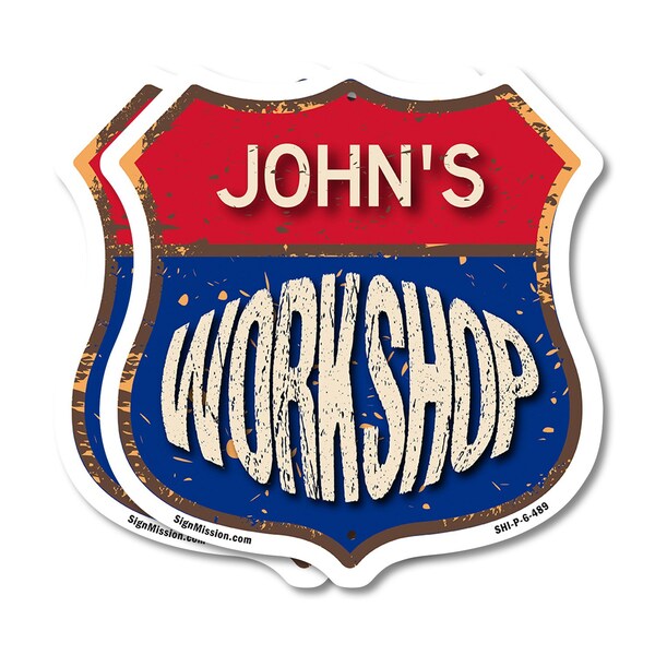 Signmission John's Workshop, 6 inch X 6 inch, Plastic Sign, 2PK - SHI-P-2PACK-6-489-JOHN