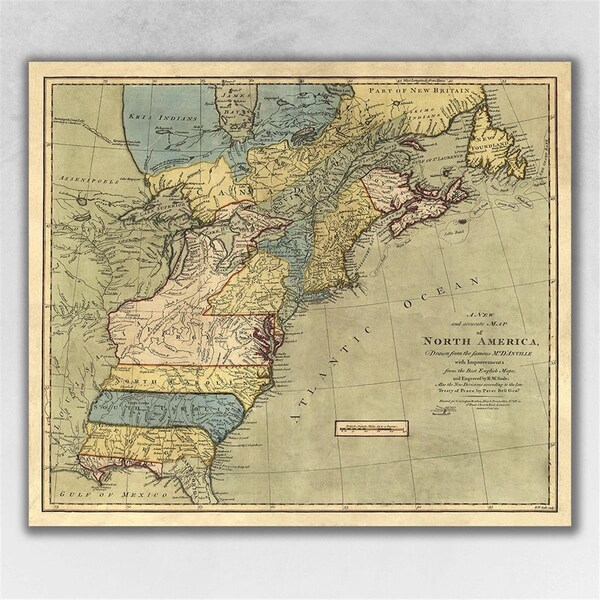 Homeroots 16 x 20 in. Vintage 1771 Map of North America Multi Color Wall Art - 391954