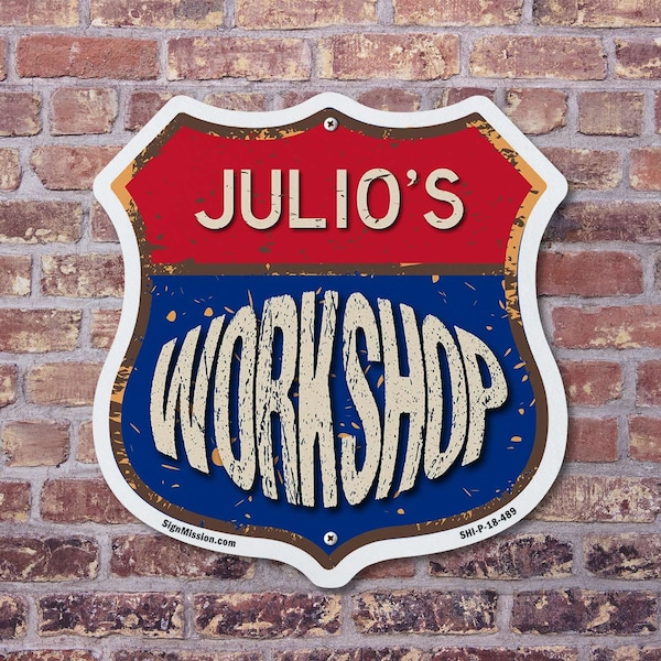 Signmission Julio's Workshop, 18 inch X 18 inch, Plastic Sign, 2PK - SHI-P-2PACK-18-489-JULIO