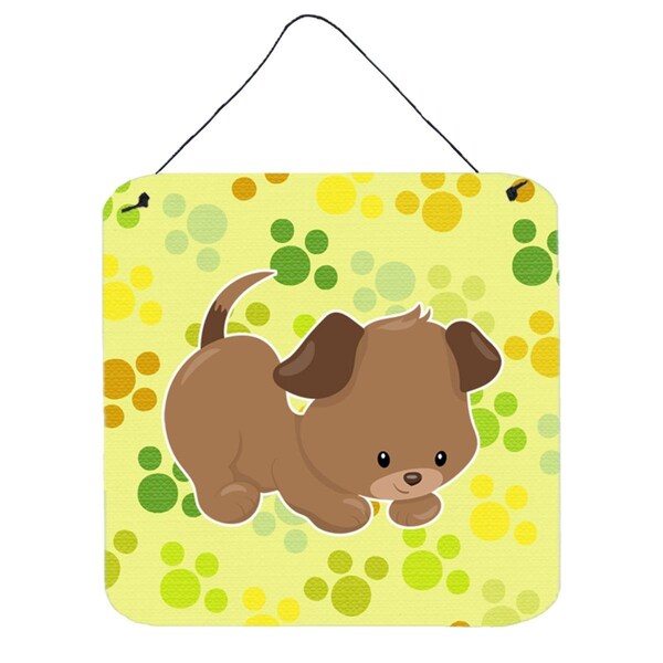 Carolines Treasures Puppy on Green Pawprints Wall or Door Hanging Prints - BB7078DS66