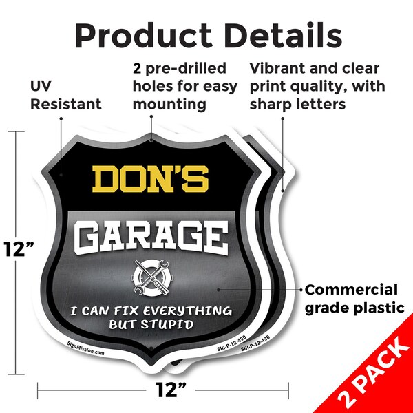 Signmission Don's Garage I Can Fix Everything But Stupid, 12 inch X 12 inch, Plastic Sign, 2PK - SHI-P-2PACK-12-490-DON