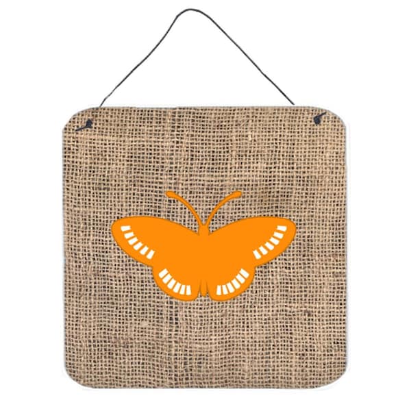Jensendistributionservices Butterfly Burlap And Orange Aluminium Metal Wall Or Door Hanging Prints - 6 x 6 In. - MI1717432