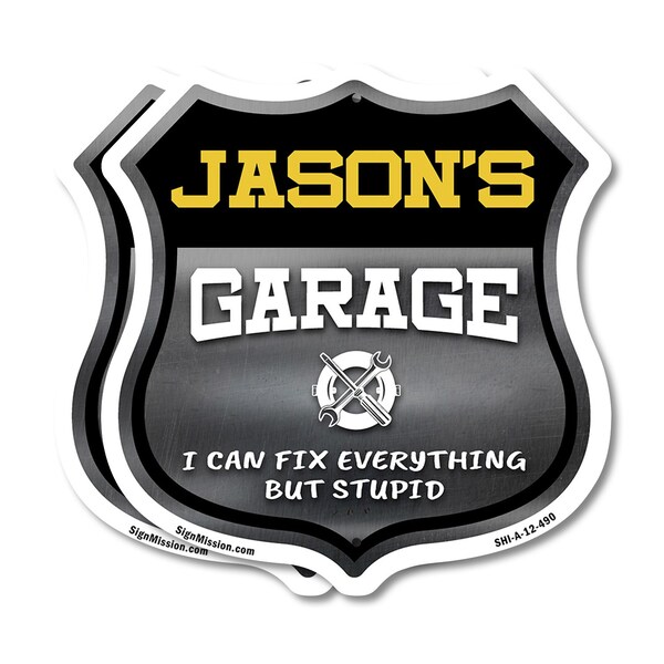 Signmission Jason's Garage I Can Fix Everything But Stupid, 12 inch X 12 inch, Aluminum Metal Sign, 2PK - SHI-A-2PACK-12-490-JASON