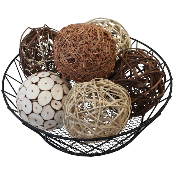 Blue Donuts Decorative Balls for Bowls, Vases, Assorted Wicker Balls, 6 Pack - BD3486651