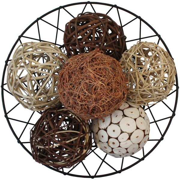 Blue Donuts Decorative Balls for Bowls, Vases, Assorted Wicker Balls, 6 Pack - BD3486651