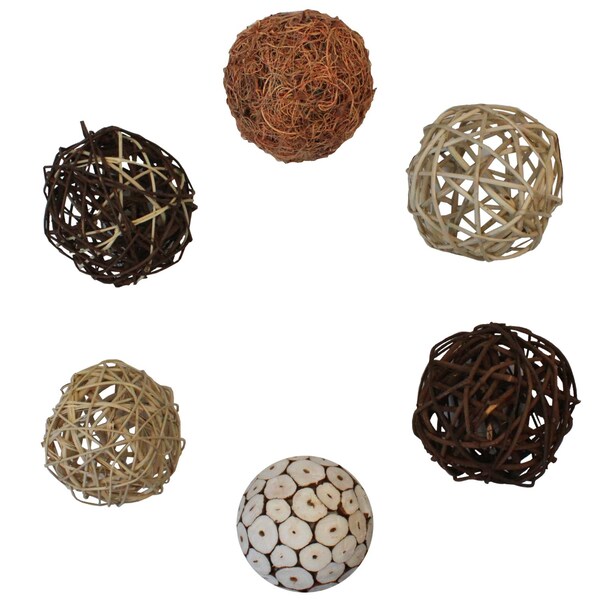 Blue Donuts Decorative Balls for Bowls, Vases, Assorted Wicker Balls, 6 Pack - BD3486651