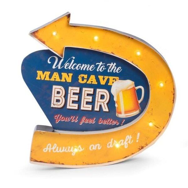 Bey Berk International Bey-Berk International WD501 Man Cave LED Lighted Metal Sign - Yellow; Blue & Red - WD501