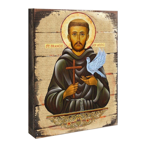Kd Americana Saint Francis Painting on GoldPlated Wooden Block - KD2097391