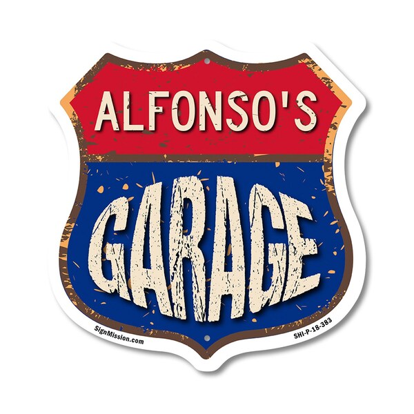 Signmission Alfonso's Garage, 18 Inch X 18 Inch, Plastic Sign - SHI-P-18-383-ALFONSO