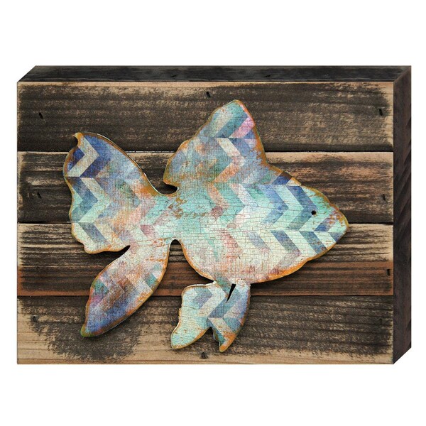 Designocracy Golden Fish Art on Board Wall Decor - 9853408