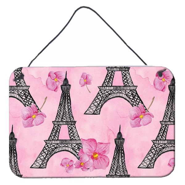 Jensendistributionservices Watercolor Pink Flowers & Eiffel Tower Wall or Door Hanging Prints, 8 x 12 in. - MI2550798