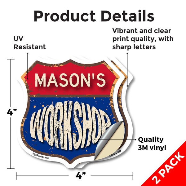 Signmission Mason's Workshop, 4 inch X 4 inch, Vinyl Decal, 2PK - SHI-D-2PACK-4-489-MASON