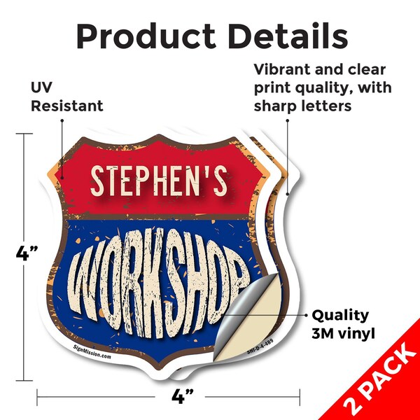 Signmission Stephen's Workshop, 4 inch X 4 inch, Vinyl Decal, 2PK - SHI-D-2PACK-4-489-STEPHEN