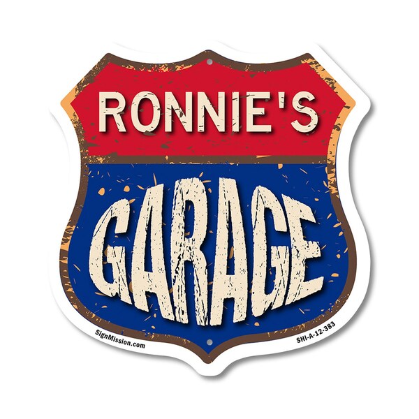 Signmission Ronnie's Garage, 12 Inch X 12 Inch, Aluminum Metal Sign - SHI-A-12-383-RONNIE
