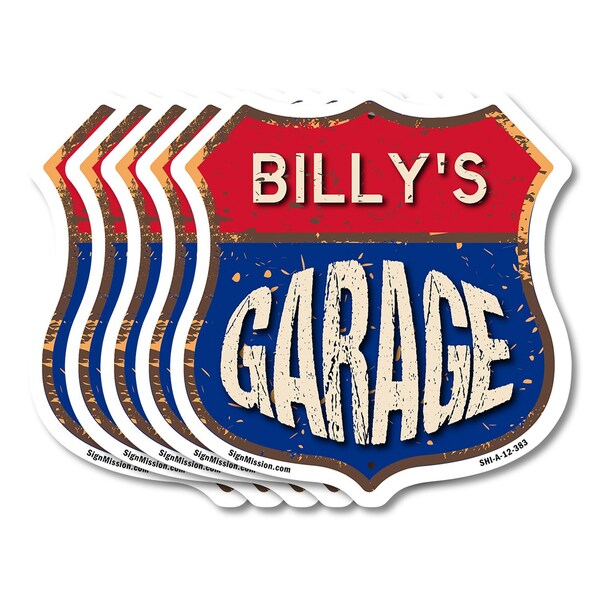 Signmission Billy's Garage, 12 inch X 12 inch, Aluminum Metal Sign, 5PK - SHI-A-5PACK-12-383-BILLY