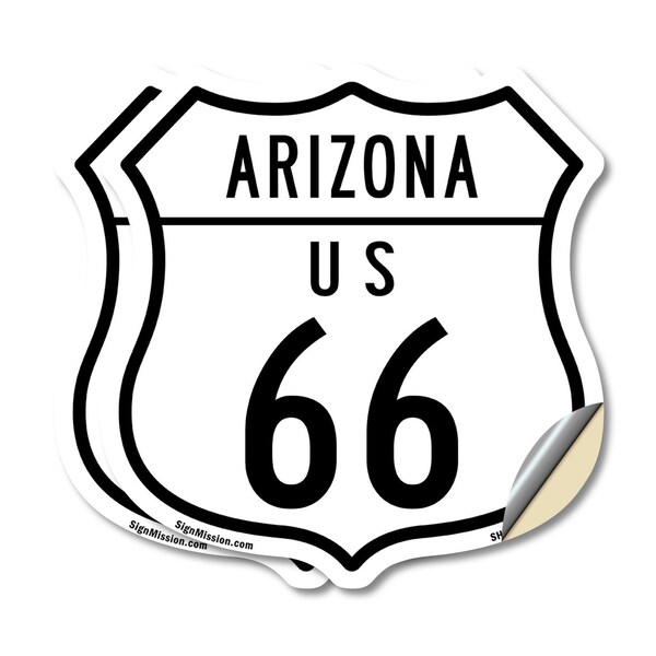 Signmission Arizona Route Marker Shield Sign Us 66, 12 inch X 12 inch, Vinyl Decal, 2PK - SHI-D-2PACK-12-360