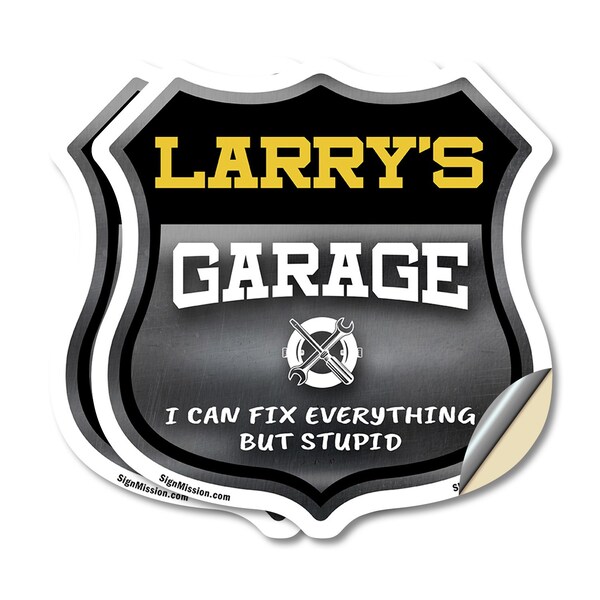Signmission Larry's Garage I Can Fix Everything But Stupid, 4 inch X 4 inch, Vinyl Decal, 2PK - SHI-D-2PACK-4-490-LARRY