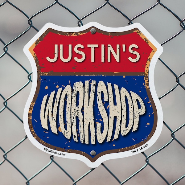 Signmission Justin's Workshop, 12 Inch X 12 Inch, Aluminum Metal Sign - SHI-A-12-489-JUSTIN