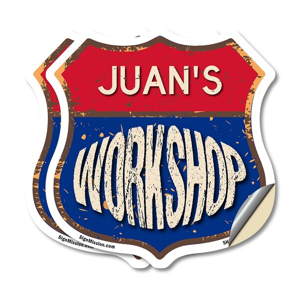 Signmission Juan's Workshop, 18 inch X 18 inch, Vinyl Decal, 2PK - SHI-D-2PACK-18-489-JUAN