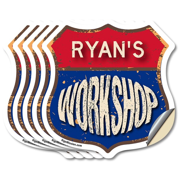 Signmission Ryan's Workshop, 4 inch X 4 inch, Vinyl Decal, 5PK - SHI-D-5PACK-4-489-RYAN
