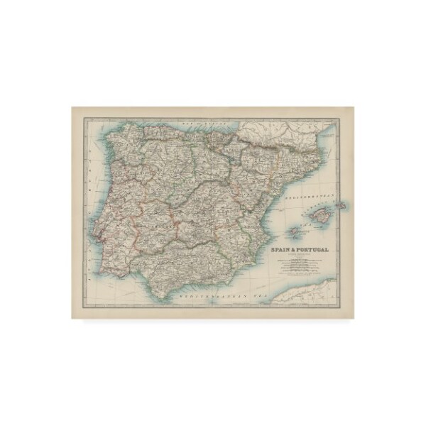 Trademark Fine Art Johnston 'Johnstons Map of Spain And Portugal' Canvas Art, 35x47 - WAG14884-C3547GG