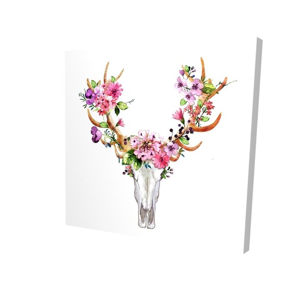 Fondo 16 x 16 in. Rustic Deer Skull with Flowers-Print on Canvas - FO2789288