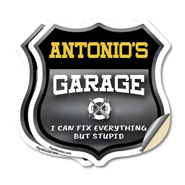 Signmission Antonio's Garage I Can Fix Everything But Stupid, 4 inch X 4 inch, Vinyl Decal, 2PK - SHI-D-2PACK-4-490-ANTONIO