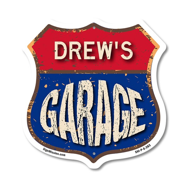 Signmission Drew's Garage, 6 Inch X 6 Inch, Plastic Sign - SHI-P-6-383-DREW