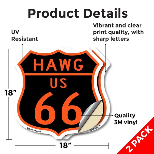 Signmission Hawg Us 66, 18 inch X 18 inch, Vinyl Decal, 2PK - SHI-D-2PACK-18-478
